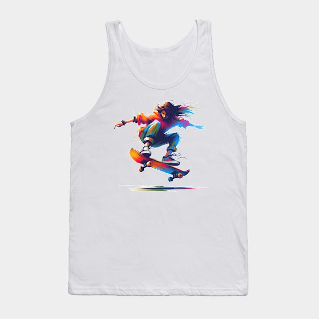 Skatergirl on Skateboard Tank Top by MultistorieDog